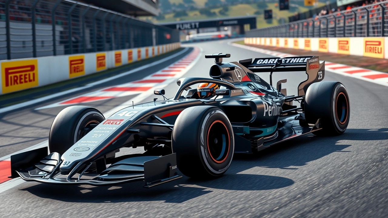 voiture de Formule 1 sur circuit avec dispositifs de sécurité