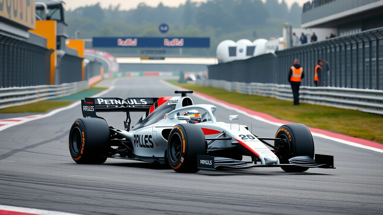 voiture de Formule 1 sur circuit avec mesures de sécurité