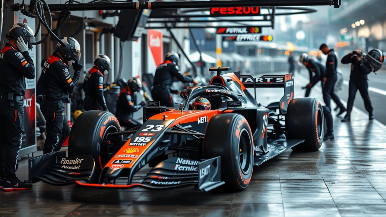 Photo d'une voiture de Formule 1 dans un stand