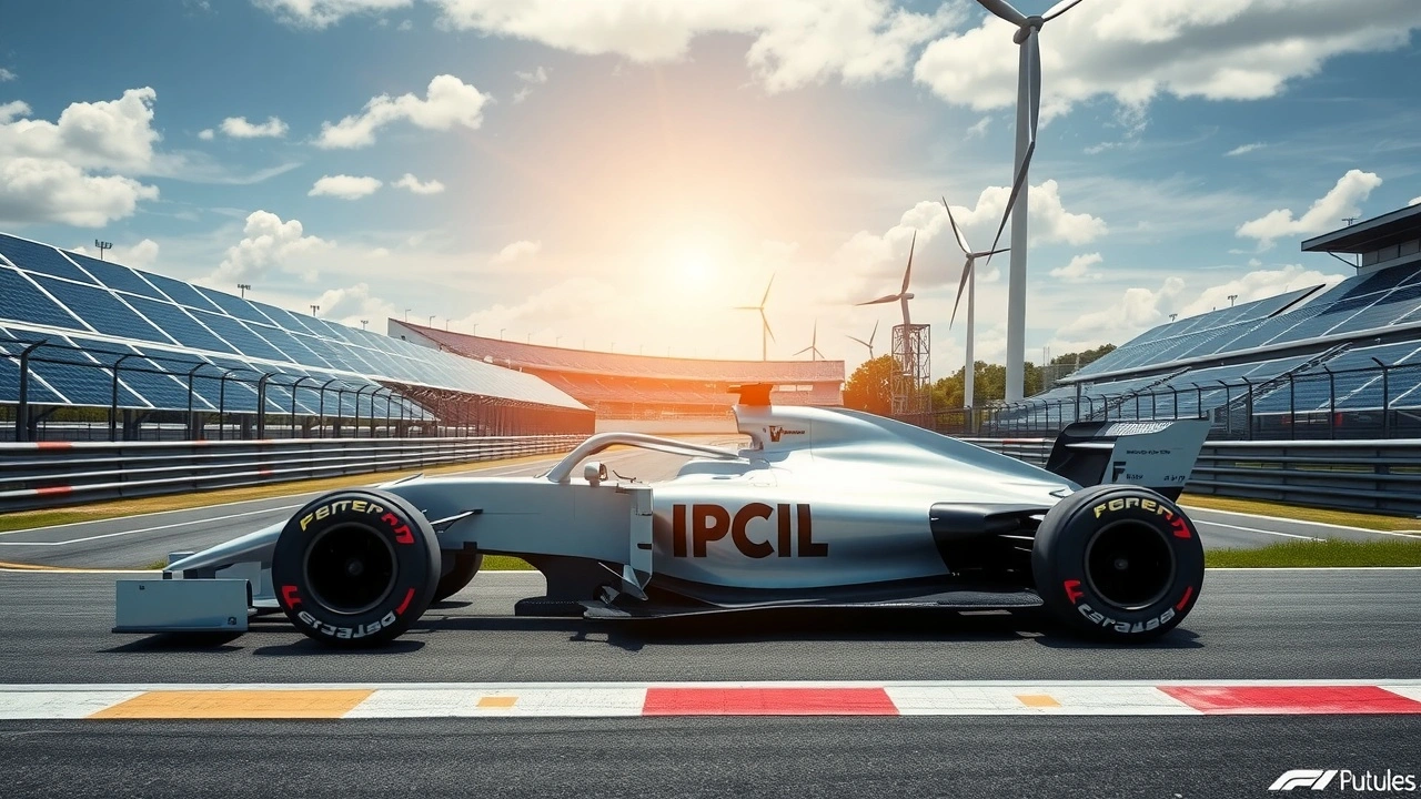 voiture de Formule 1 sur un circuit avec énergies durables