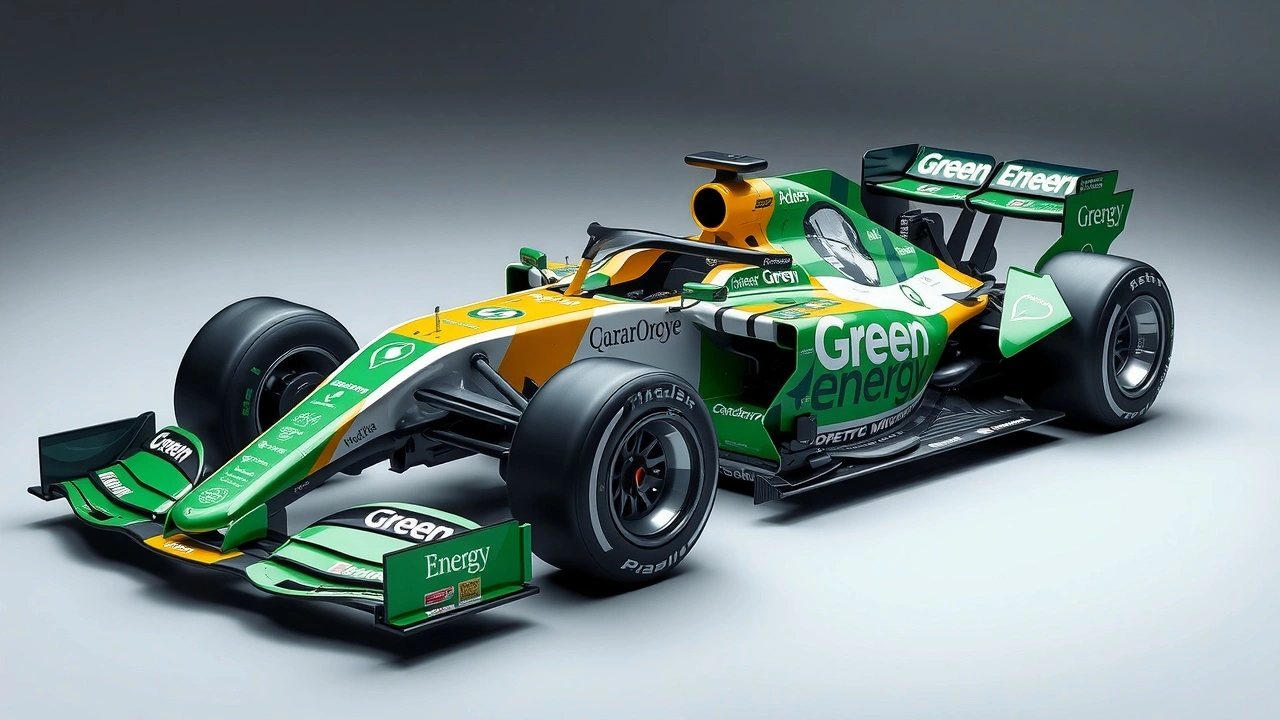 voiture de formule 1 avec logos d'énergie durable