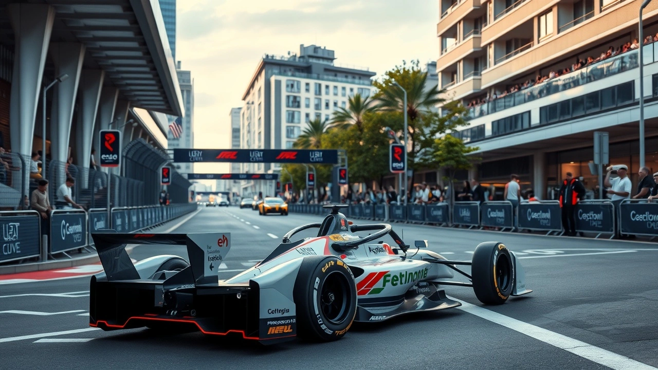 voiture de formule E sur circuit urbain avec spectateurs