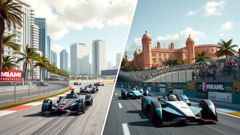 Une illustration photoréaliste d'un événement de Formule E à Miami et Jarama.