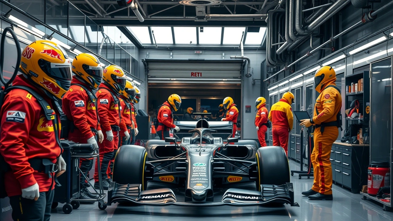 garage d equipe de formule 1 avec equipement de securite