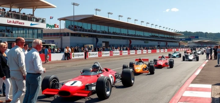 Une illustration du Grand Prix de France Historique 2025 avec Alain Prost et Jacques Villeneuve au Circuit Paul Ricard.