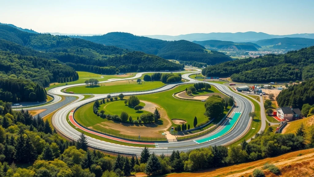 Illustration photorealiste du Grand Prix de France à Paul Ricard avec des paysages environnants