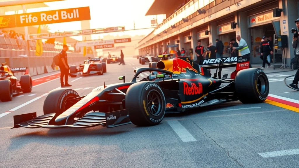 Scène de Formule 1 en 2025 avec le remplacer de Sergio Perez chez Red Bull.