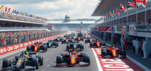 Une scène de course de Formule 1 illustrant l'impact des changements de règlement en 2023, avec des voitures modernes et une foule enthousiaste.