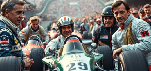 Une illustration photoréaliste des personnalités mythiques de la Formule 1 influençant l'évolution du sport.