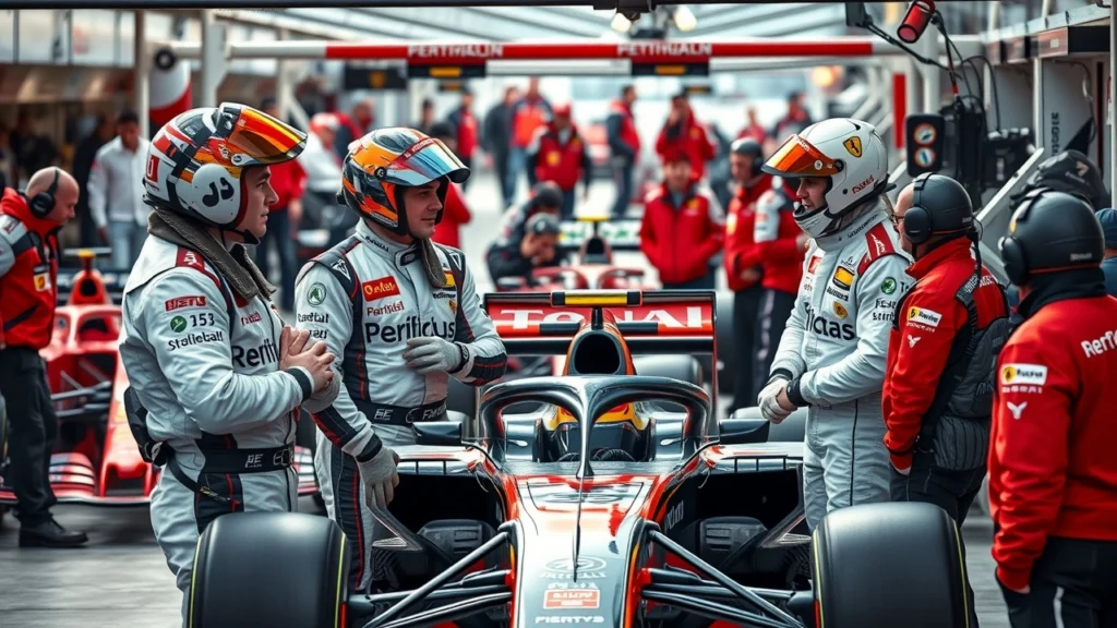 Une illustration photoréaliste de l'intégration des jeunes pilotes dans les écuries de F1.