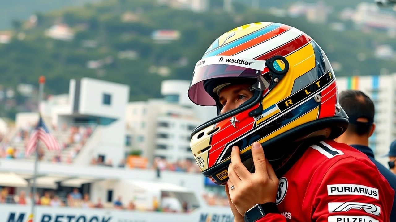 Isack Hadjar avec un casque en hommage à Ayrton Senna