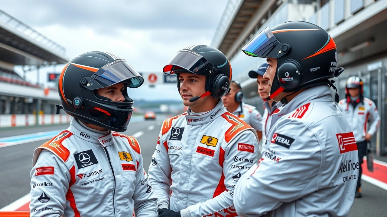 des jeunes pilotes de F1 encadrés par des ingénieurs d'écurie