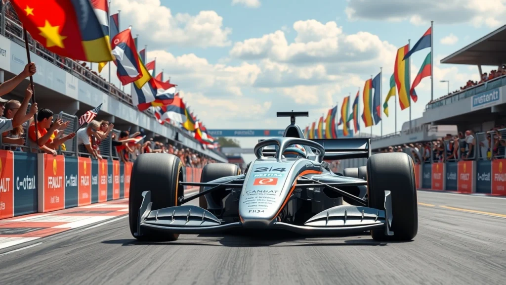 Lancement de F1 avec une foule enthousiaste sur un circuit.