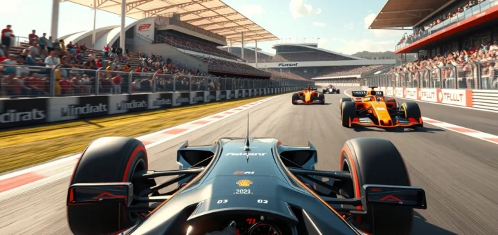 Une illustration photoréaliste de McLaren dominant le championnat 2025 avec Oscar Piastri en tête.