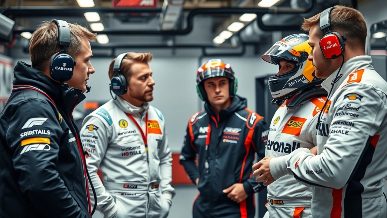 membres d equipe F1 communiquant dans le garage