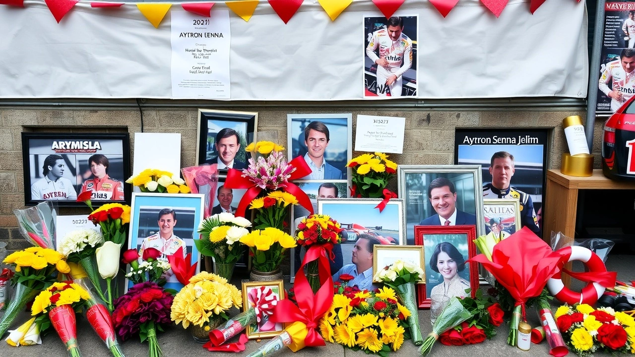 mémorial en hommage à Ayrton Senna avec des objets de course