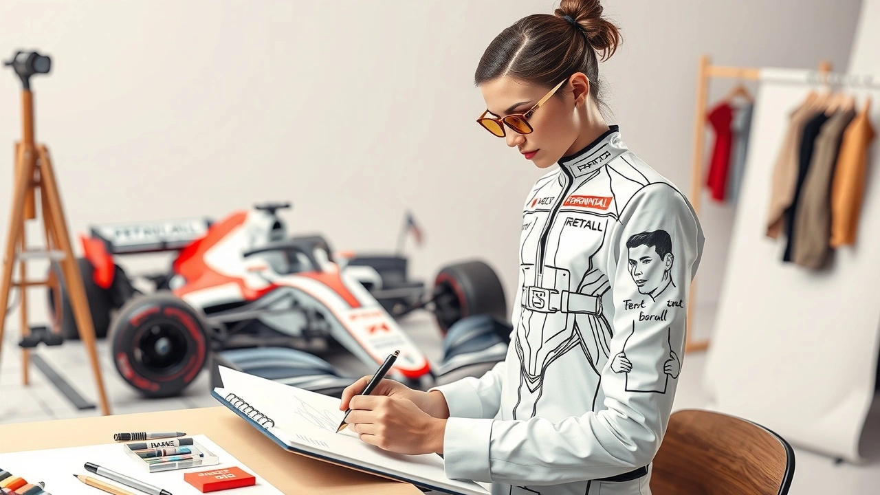 designer dessinant un costume inspiré de la F1