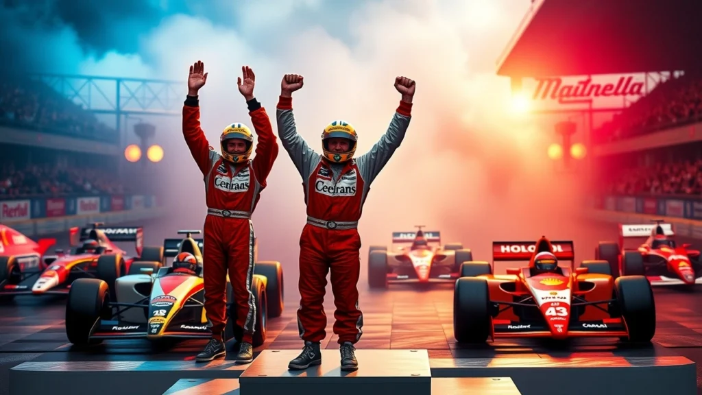 Une illustration des moments marquants de la carrière d'Alain Prost, mettant en valeur ses plus belles victoires.