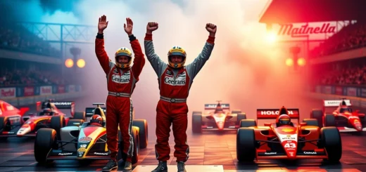 Une illustration des moments marquants de la carrière d'Alain Prost, mettant en valeur ses plus belles victoires.