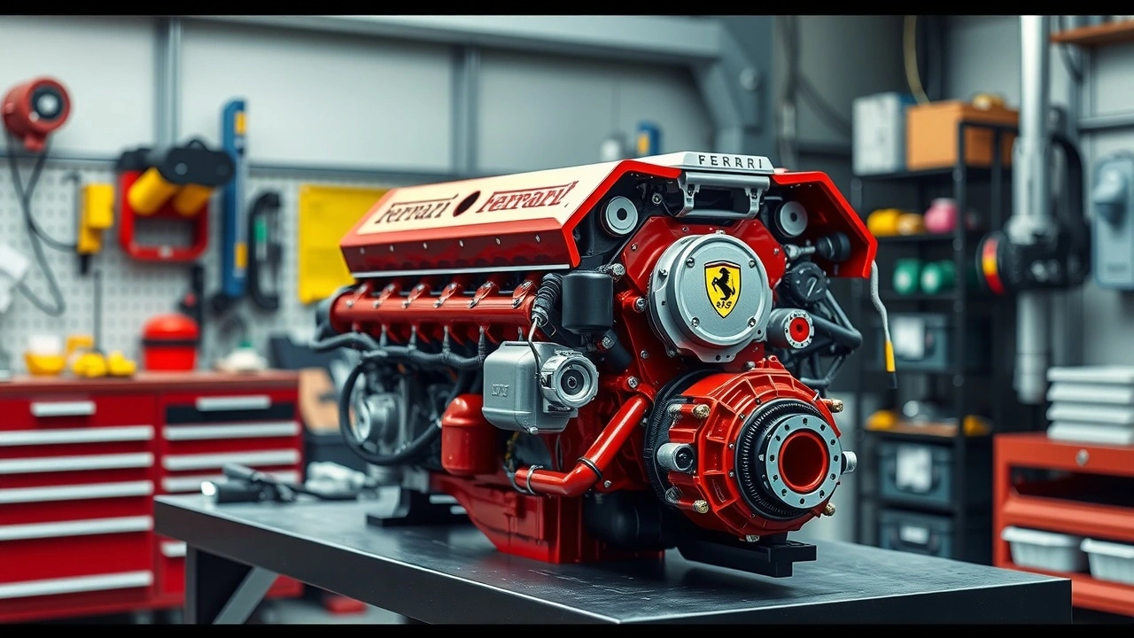 moteur Ferrari de Formule 1 sur un établi