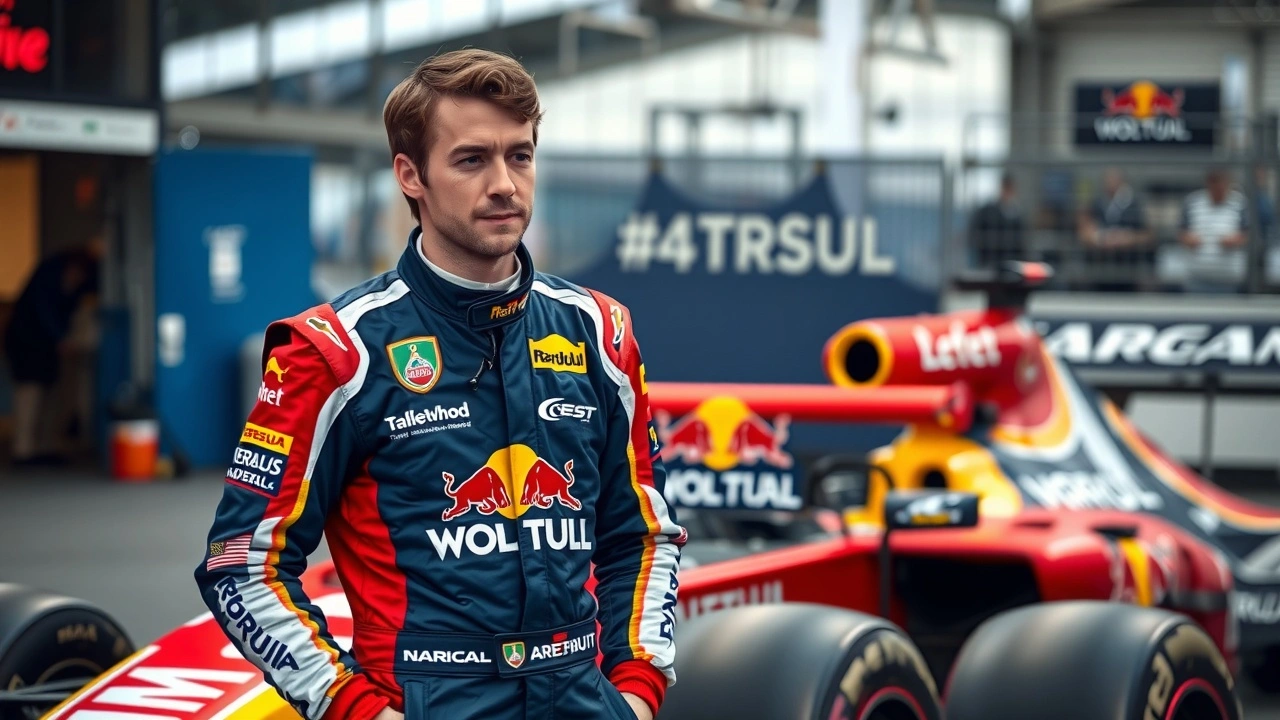 Nicolas Prost avec une voiture de course en arrière-plan