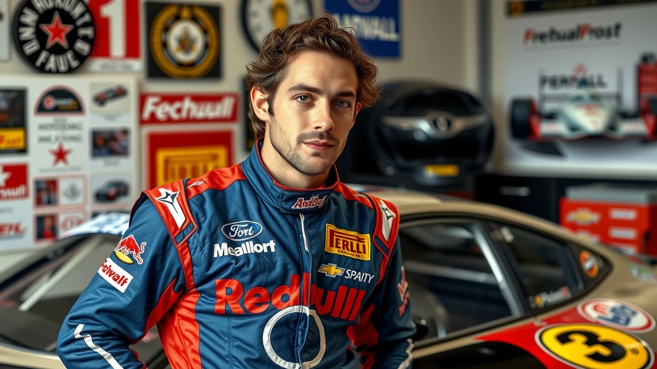 Nicolas Prost en combinaison de course avec une voiture de course