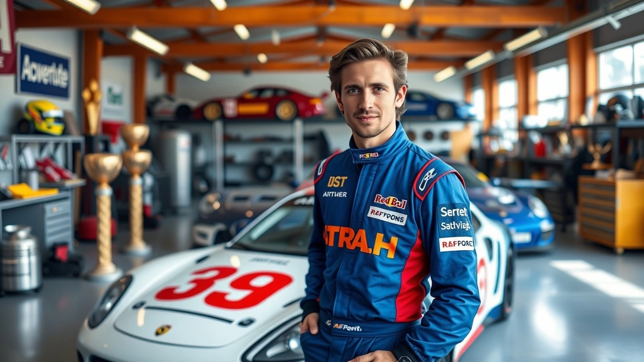 Nicolas Prost dans un garage de voiture de course
