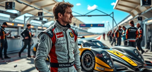 Nicolas Prost réfléchissant à son avenir en endurance à côté d'une voiture de course Renault.