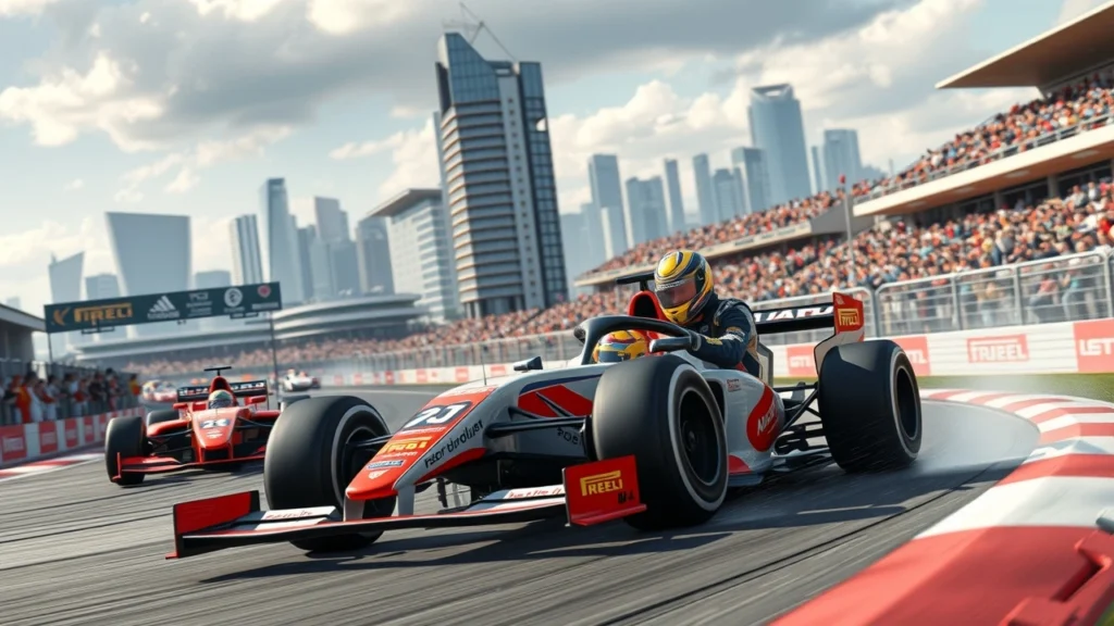 Une illustration de Nicolas Prost en pleine course sur un circuit moderne, représentant l'héritage d'un nom célèbre.