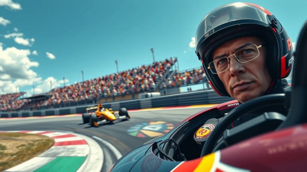 Une scène marquante de la performance d'un pilote en course, illustrant la victoire de son écurie.