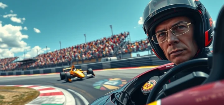 Une scène marquante de la performance d'un pilote en course, illustrant la victoire de son écurie.