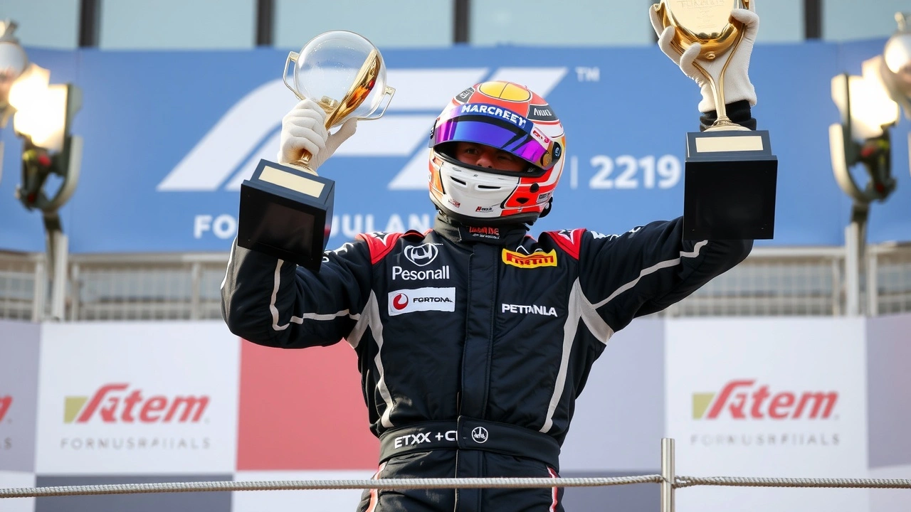 pilote de formule 1 celebrant une victoire sur le podium