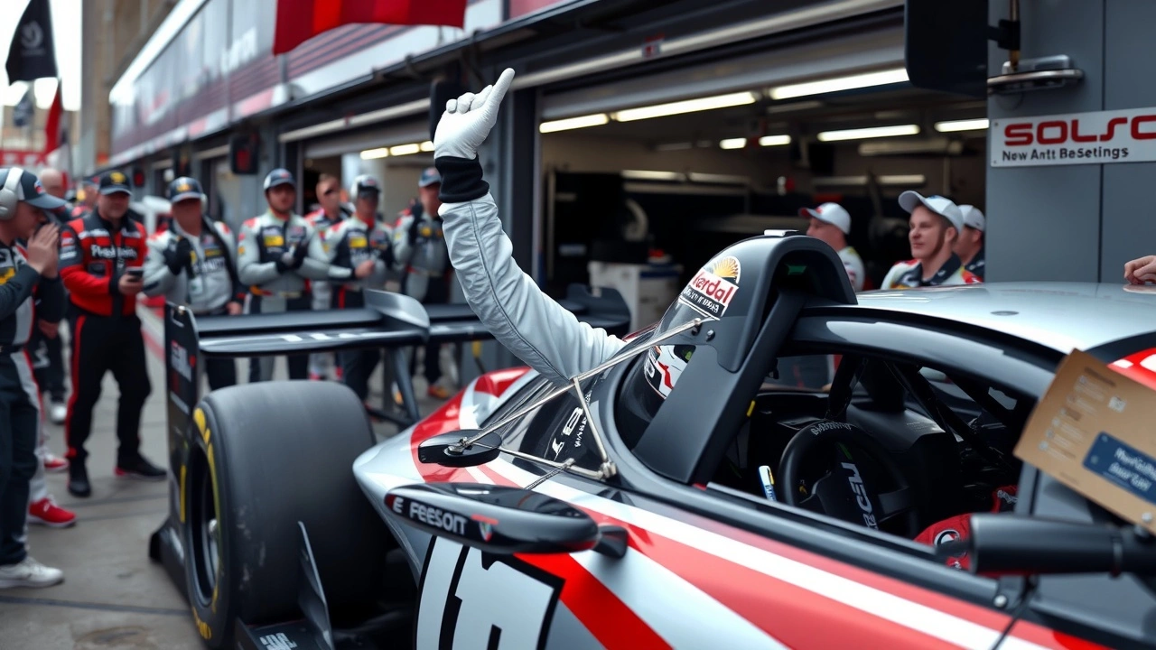 pilote de course célébrant une victoire avec son équipe