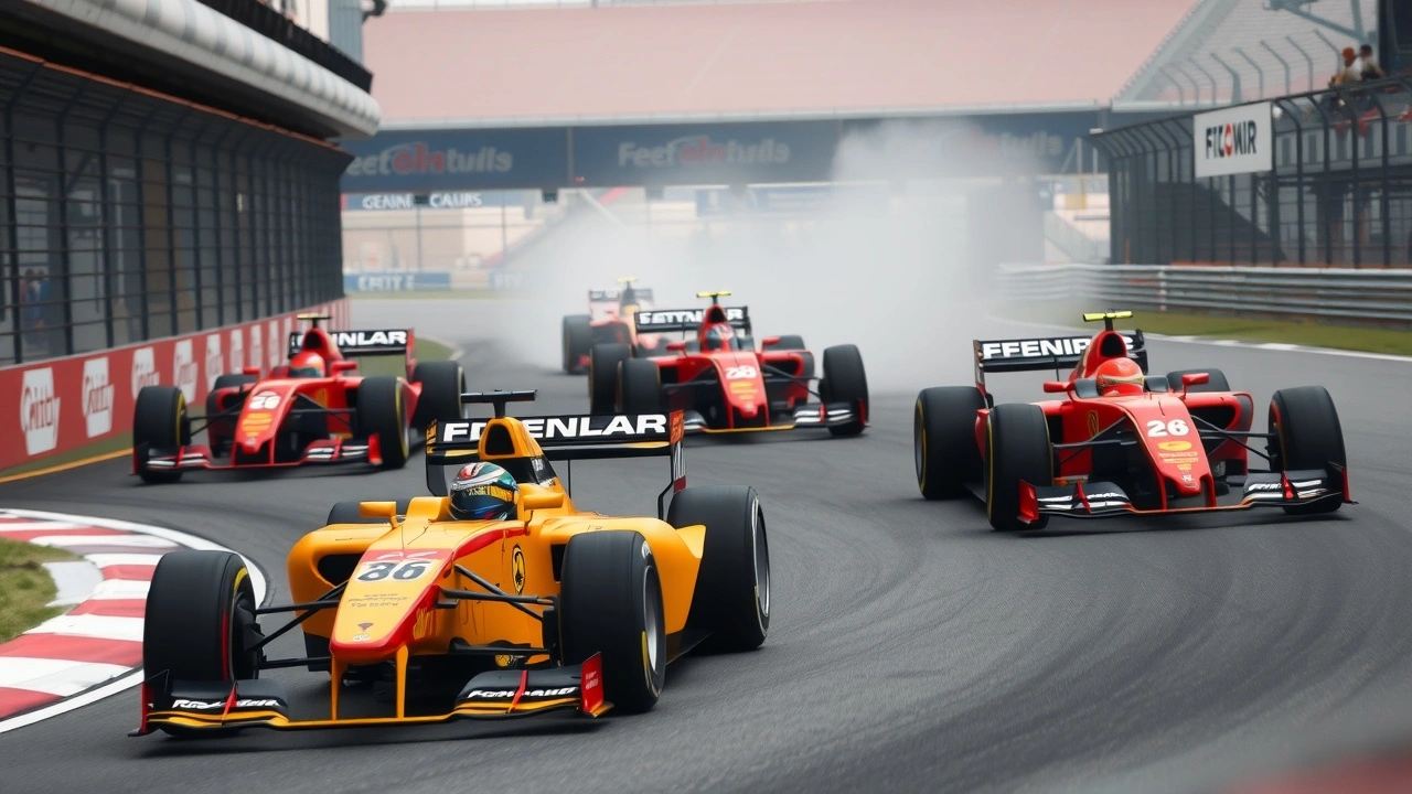 pilotes de formule 1 en action sur une piste