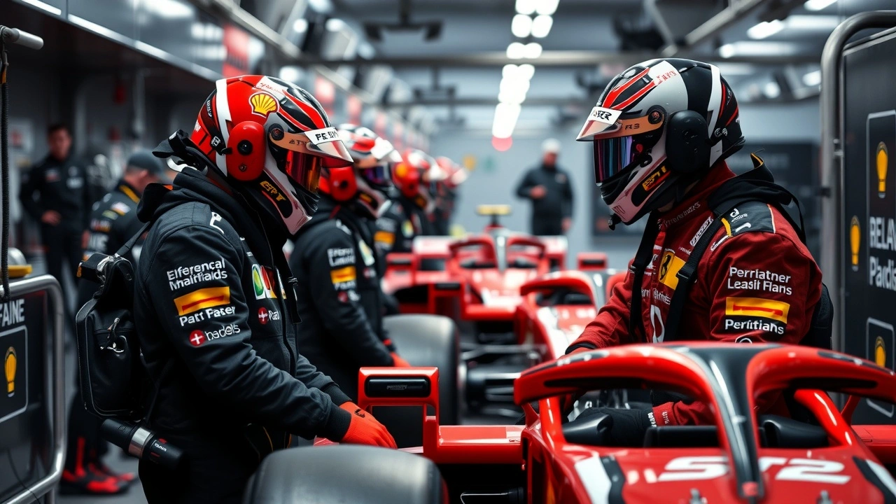 pilotes de reserve en train de se preparer dans un garage