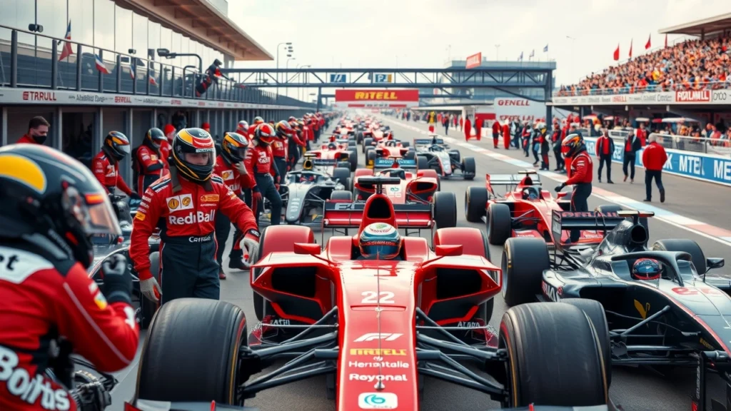 Une illustration des pilotes de F1 illustrant leur réussite au sein des écuries par le travail d'équipe.