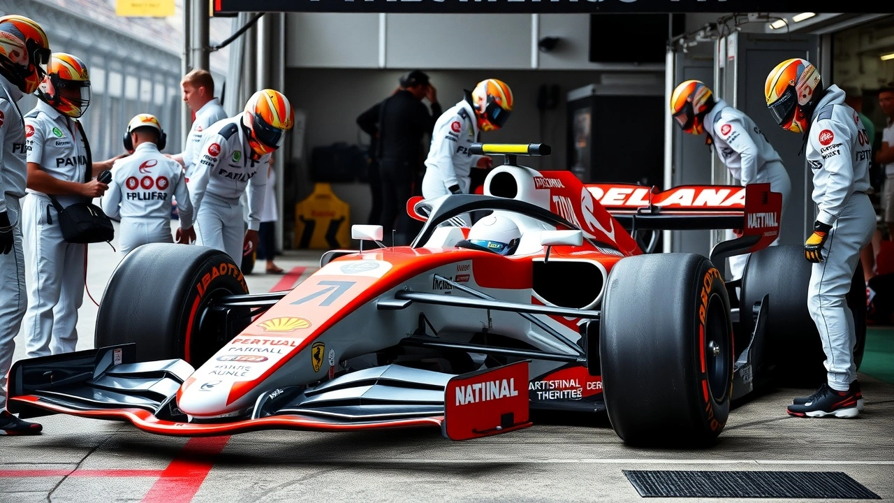 voiture de F1 equipe en preparation au circuit d'Interlagos