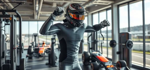 Un pilote de Formule 1 s'entraîne physiquement dans une salle de sport moderne, soulignant l'importance de la préparation physique.