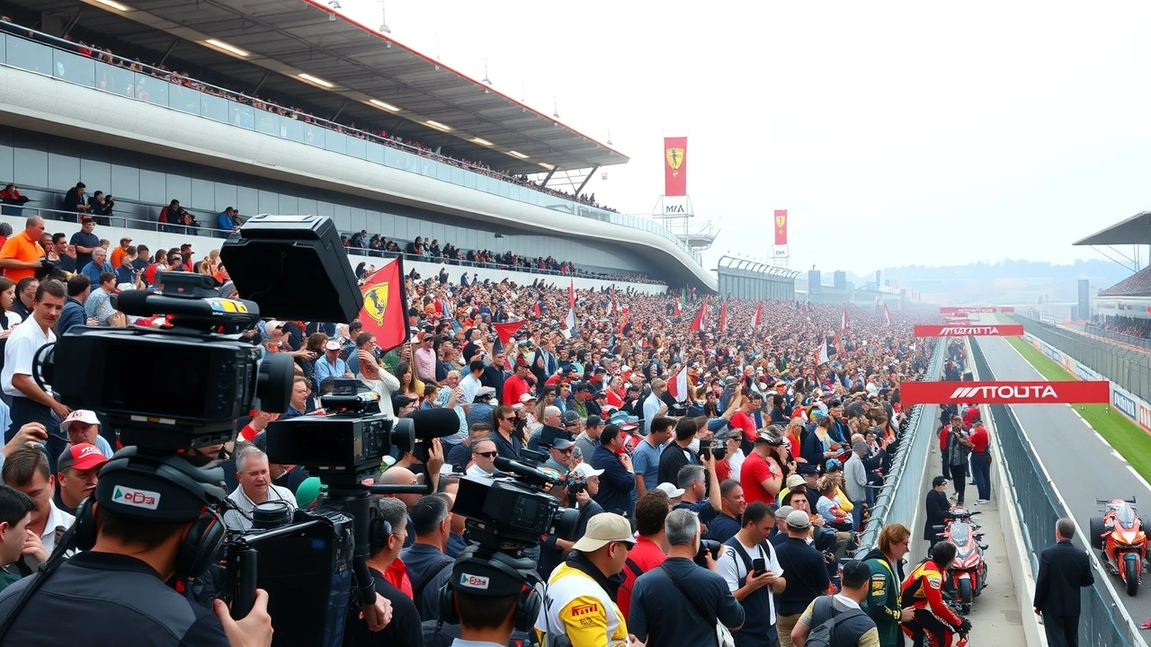 public etudiants au circuit de Monza avec cameras de media