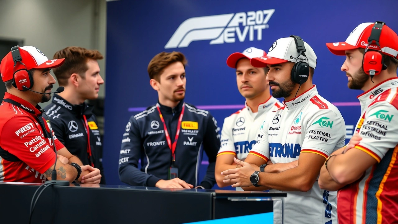 des représentants d'équipes de Formule E à une conférence de presse