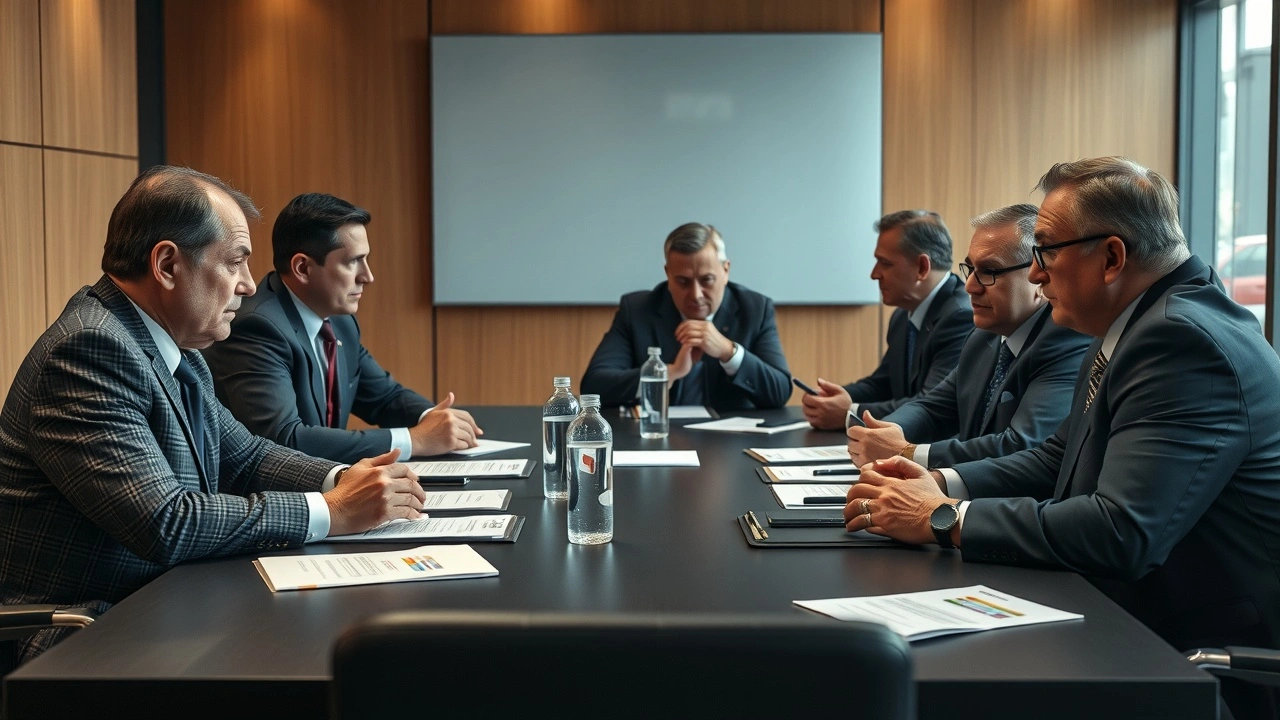 groupe d'officiels de la FIA en réunion tendue