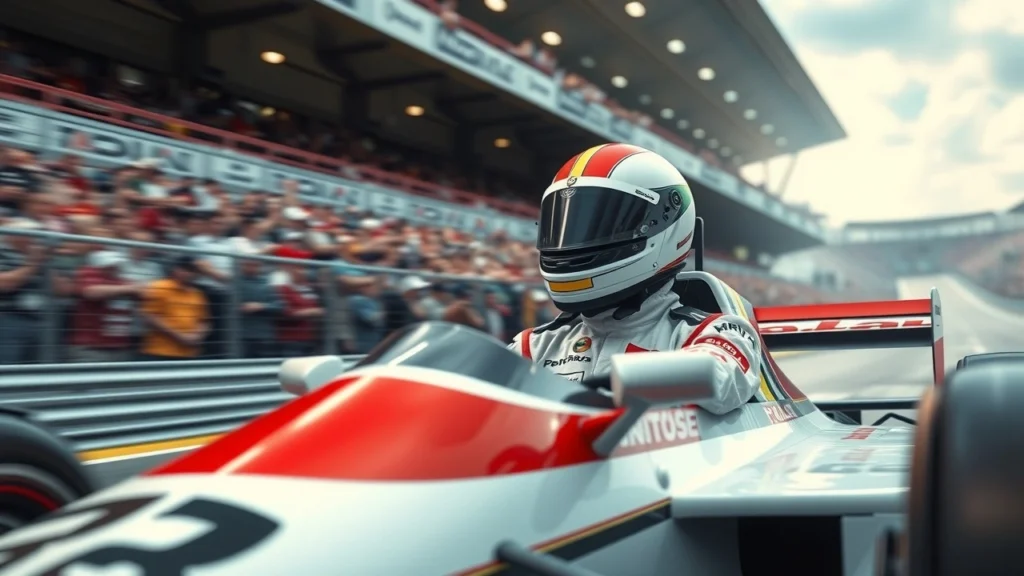 Une illustration photoréaliste d'Ayrton Senna en pleine course, mettant en valeur sa passion pour la course automobile.