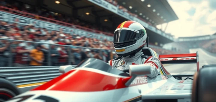Une illustration photoréaliste d'Ayrton Senna en pleine course, mettant en valeur sa passion pour la course automobile.