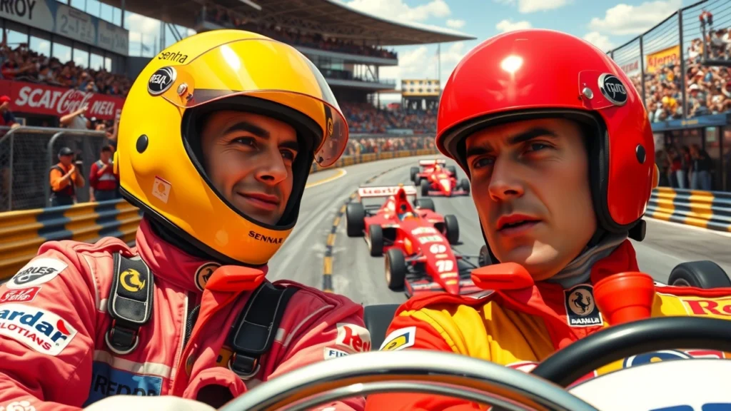 Ayrton Senna et Nigel Mansell en course, illustrant leur rivalité légendaire en Formule 1.