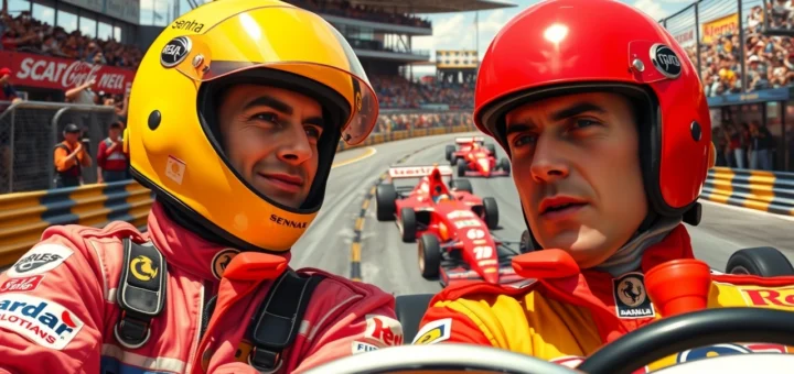 Ayrton Senna et Nigel Mansell en course, illustrant leur rivalité légendaire en Formule 1.