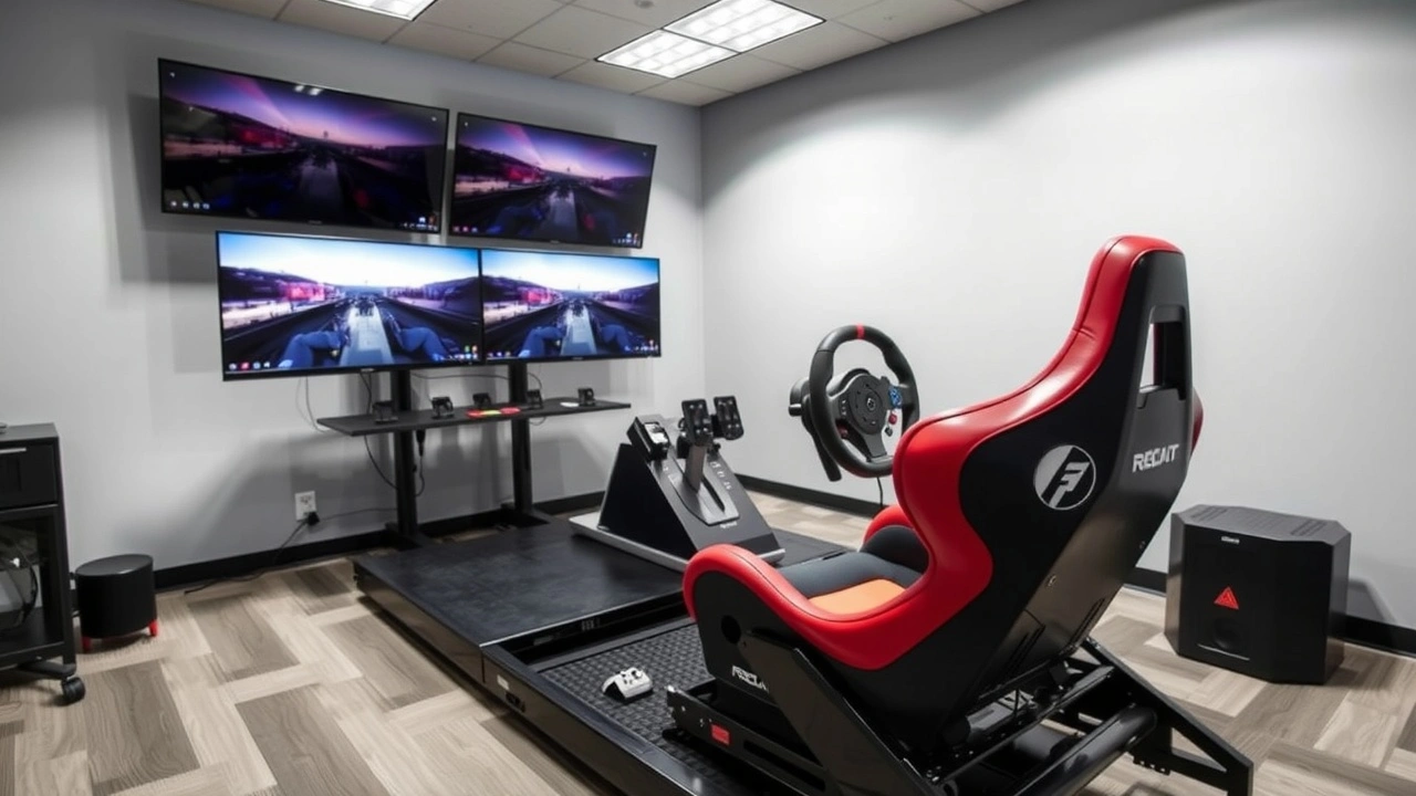 simulateur de course avec volant et écrans