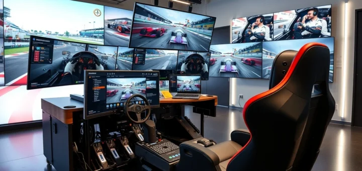 Une image illustrant les simulateurs de course pour la formation des pilotes de sports automobiles.