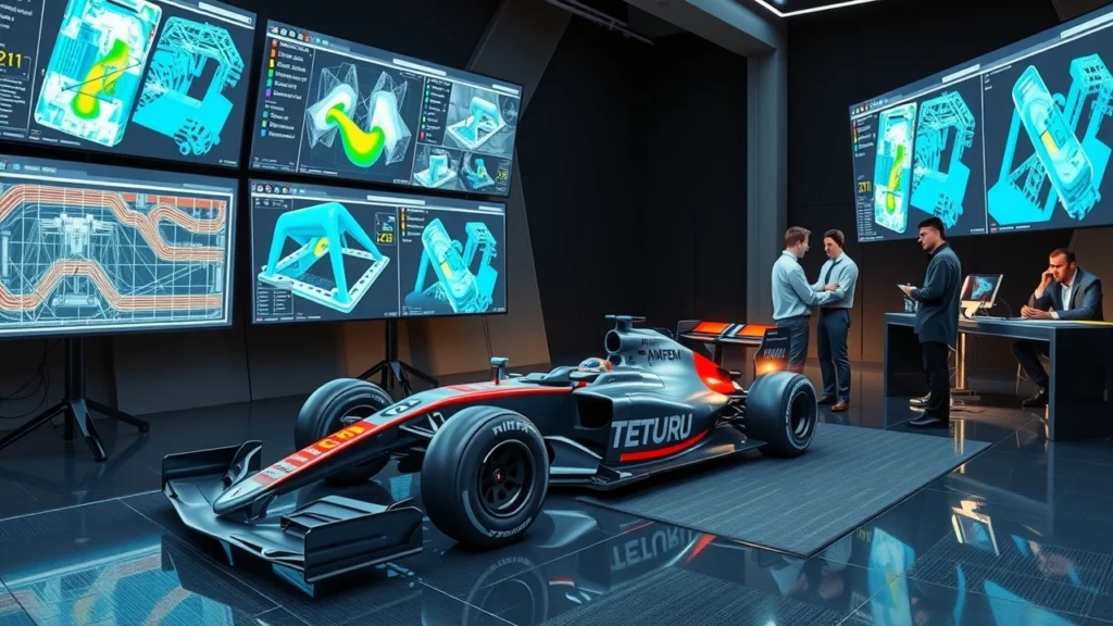 Illustration des nouvelles technologies de simulation aérodynamique en Formule 1.
