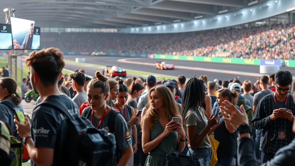 Une illustration réaliste d'un événement de sport automobile en 2023, mettant en avant l'engagement des nouvelles générations.