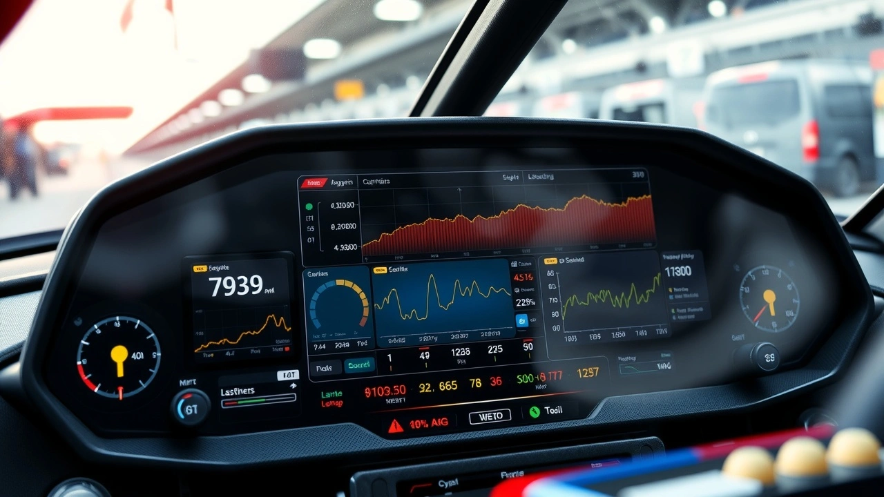 tableau de bord avec données de performance de voiture de course